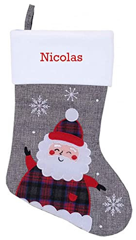 Amiregalo Bota navideña Efecto Lino Gris Personalizado (Papá Noel)