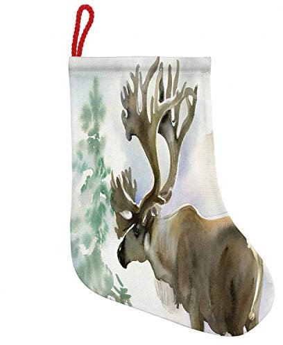 ABAKUHAUS Geweih Hängende Nikolausstiefel Weihnachtssocken, Winter Forest Farbe Stil, Weihnachtsstrumpf zum Aufhängen, 35x50cm, beige Grün