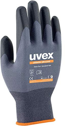 Uvex Athletic All-Round Assembly Gloves - 1 Pair Mechanic Work Gloves, grey (09/L)