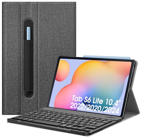 FINTIE Tastatur Hülle für Samsung Galaxy Tab S6 Lite 10,4 Zoll 2024/2022/2020 Tablet - Keyboard Cover mit Magnetisch Abnehmbarer Deutscher Bluetooth Tastatur, Dunkelgrau