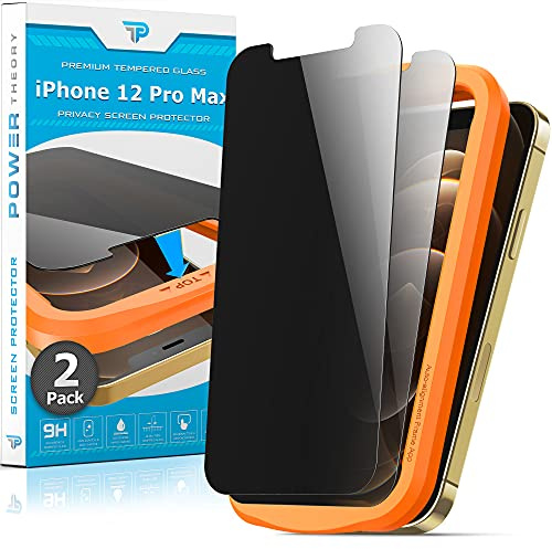 Power Theory Privacy Screen Protector for iPhone 12 Pro Max Tempered Glass [2-Pack] Anti-Spy protection with Easy Install Kit [Case Friendly][6.7 Inch]