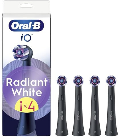 Oral-B Testine Di Ricambio iO Radiant White per Spazzolino Elettrico Oral B, 4 Testine Rotonde Autentiche Nere, con Setole Angolate e Setole Lucidanti