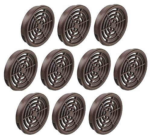 Gedotec Lüftungsgitter rund zur Entlüftung | 10 Stück Abluft-Gitter braun 44 mm | Innen und Außen | Breathe | Luftrosette geschlitzt aus Kunststoff | mit Abdeckrand zum einlassen | Belüftungsgitter