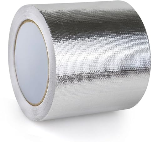 XZRDINGJIE Fiberglass Aluminum Foil Heat Shield Tape 3.94in x 82ft, Fiberglass Thermal Insulation Reflective Material High Temp Protection