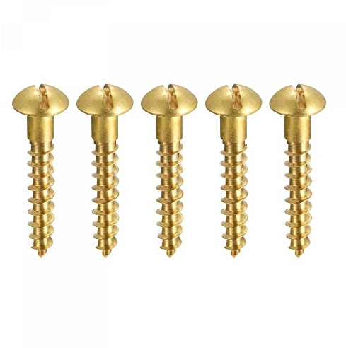 sourcing map Wood Screws M5 x 30mm Slotted Round Head Brass Self-Tapping Screw 20 Pcs