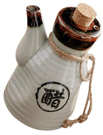DOITOOL Bottiglia di Salsa di Soia in Ceramica Barattolo di Aceto Giapponese Ampolla per Aceto in Porcellana Filo D'olio D'oliva Vasetti di Acetaia Oliera Bianca Olive Legno Forniture
