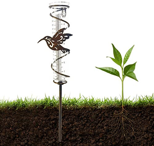 7 Zoll Regenmesser, Glas Niederschlagsmesser für Hof/Zaun, Glasrohr mit Metall Vogelfigur, Kolibri-Regenmesser Wasserdichter, Gartenstecker, Abnehmbare, für Garten Patio Rasen