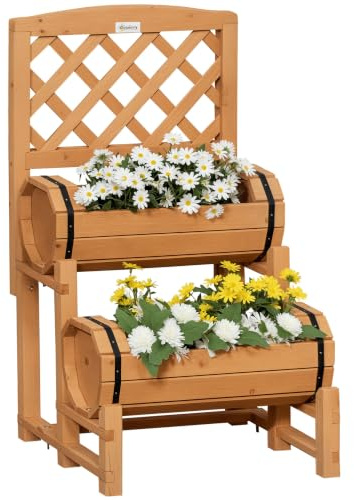 Outsunny Hochbeet Holz Blumenkasten mit Rankhilfe 45 x 45 x 80 cm Gelb | Pflanzkasten im Rustikalen Design, Gemüsebeet für Garten, Terrasse, Balkon, Pflanzkübel