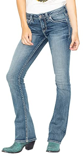 Jeans da donna a vita bassa, jeans svasati, n° 92, Blu, L