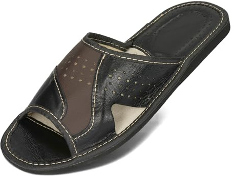 BeComfy Zapatillas de Casa para Hombres 100% Cuero Genuino Zapatillas de Verano Puntera Abierta 40-46 EU