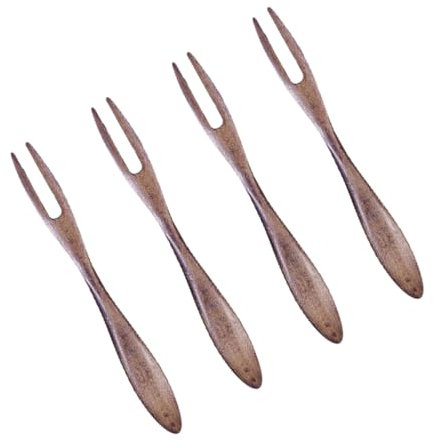 Ciieeo 4piezas Tenedor De Fruta De Madera Diseño De Fiesta Reutilizable Para Postres