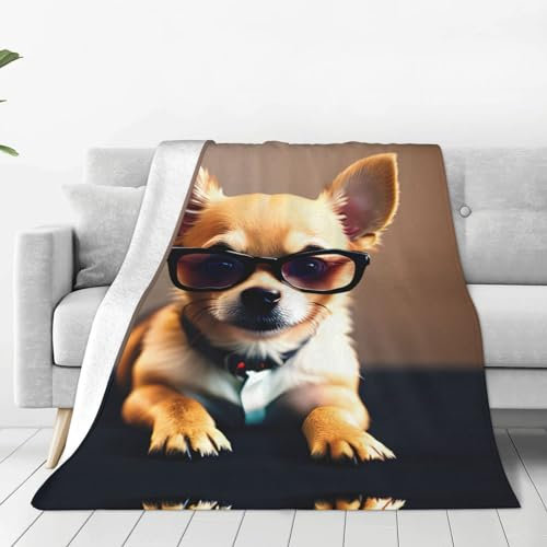 MDATT Fleece-Überwurfdecke mit Chihuahua-Hundebrille-Druck, 152,4 x 203,2 cm, Plüsch-Flanell-Decken für Sofa, Couch, Bett