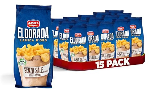 AMICA Chips - Eldorada Patatine Senza Sale, 15 Confezioni da 100g | Lenta Cottura, Taglio Spesso e Croccante, Senza Glutine