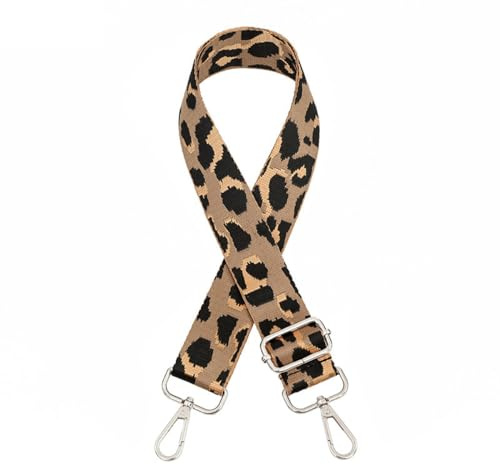 Whakano Leopardenmuster Verstellbarer Schultergurt Taschengurt Breit 3,8CM Unisex,Längenverstellbarer 75-130cm Schulterriemen,Taschengurte zum Wechseln,DIY Zubehör für Tasche,Silberne Schnalle,Kamel