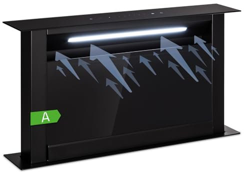 Klarstein Downdraft Cooker Hood, 90cm - With a 714 m³/h boost airflow, 8 extraction modes, LED lights, and a timer. A sleek, quiet, vent-free option for your kitchen in black, 60cm.
