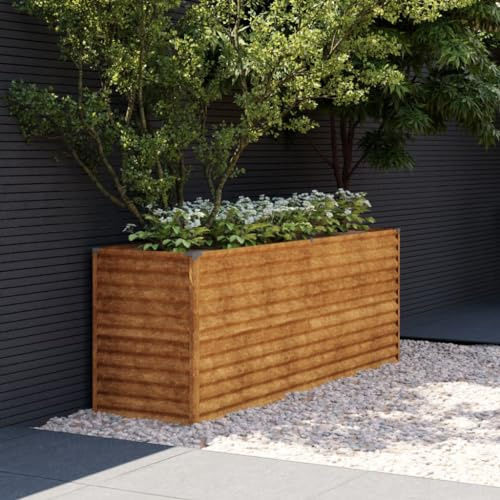 Gecheer Jardinières extérieures, jardinières extérieures pour balcon, jardinière rectangulaire, jardinière en acier Corten, grande jardinière d'extérieur XXL profonde en acier Corten 196 x 50 x 69 cm