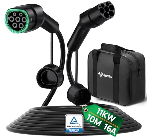 GONEO Type 2 Câble de Recharge Voiture Électrique 11kW/10M/16A/Triphasé/Mode 3 Câble de Charge pour EV/PHEV Rapide Charge avec Sac de Transport