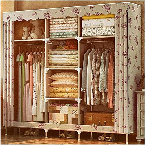 LAMEDOAT Tragbarer Kleiderschrank, Stoffgarderobe, Segeltuchgarderobe, Kleideraufbewahrung, Schlafzimmer, Schlafsaal, Montage, Klappschrank, geschlossen, tragbar, 165 x 46 x 168 cm, tragbarer Kleider