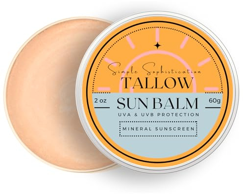 Tallow Sun Balm, tinted - with grassfed tallow, castor oil, zinc oxide | Mineral Sunscreen | Natural, Clean, Organic | Reef Safe, Ocean Friendly | Spf 30 - suitable for sensitive skin (2 oz) (Fair)