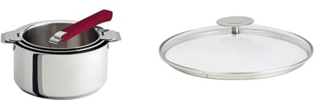 Cristel - S3CQ - Série de 3 Casseroles 16-18-20 cm sans poignée amovible- Collection Mutine & K18P-Couvercle en verre bombé - Platine