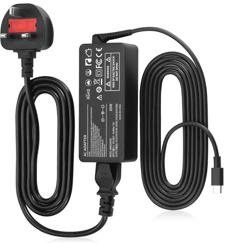 JIZZU USB C 65W Lenovo Laptop Charger, Power Adapter Compatible with Lenovo Yoga ThinkPad T14 T15 T480 T480s Chromebook C330 S330 100e 300e, Acer Dell Chromebook Type C Power Supply Adapter