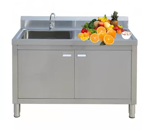 Spülenschrank Edelstahl Einzelspüle Mit Werkbank Gewerbe-Standspüle Großer Stauraum Doppeltür-Spülenschrank Mit Wasserhahn Praktische Spüle
