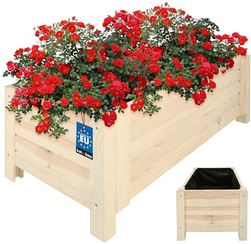 KOTARBAU® Växtlåda - Träplanteringslåda - 79 x 39 x 30 cm - Blomlåda - Planteringslåda Trä - Vit - Planteringslåda för Balkong - Terrass Trädgård - Balkonglåda - med Vlies för Ogräs