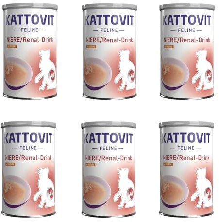 Kattovit Niere/Renal-Drink Huhn | 6er Pack | 6 x 135 ml | Ergänzungsfuttermittel für ausgewachsene Katzen | Fleischstückchen mit Huhn | Zur Unterstützung der Nierenfunktion
