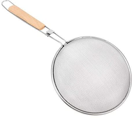 CIYODO 1pezzi Schiumarola in Acciaio Inossidabile Per Friggitrice Manico in Legno Antiscottatura Schiumarola Per Cucinare Resistente Alla Ruggine Per Filtraggio Olio e Friggere Alimenti