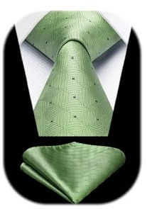 Enlision Herren Krawatten und Einstecktuch Set Grün Karierte Krawatte Taschentuch für Männer Business Hochzeit Weihnachtstag,Hellgrün