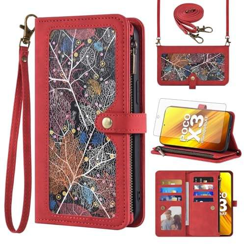 Asuwish Funda para Xiaomi Poco X3/X 3 Pro/PocoX3 NFC funda con cinta protectora de pantalla tarjetero plegable cuero monedero soporte Mi 3X 5G teléfono móvil fundas fundas fundas teléfono móvil funda