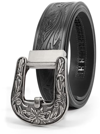 BELTROAD Automatik Cowboy Gürtel Herren, Western Leder Ratschengürtel | Ledergürtel für Cowboy Cowgirl, Gürtel mit Schnellverschluss, Geschenk für Karneval Halloween, Western Outfit, Country Rock