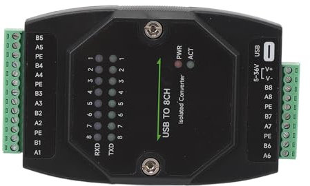 ASHATA Adaptador Industrial Convertidor USB a RS485, Convertidor RS485 de 8 Puertos 1200bps a 921600bps Tipo C a 8 Canales Adaptador de Puerto Serie RS485 Aislado con Luz Indicadora