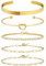 14K Gold Bracelets Set for Women, Trendy Bangles Stacking Bracelets, Open Cuff Link Chain Bracelet Set, Waterproof Adjustable Gold Plated Paperclip Link Bracelet Pack for Jewelry Gifts (5PCS)