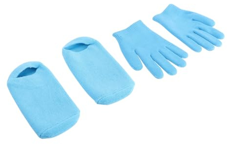 Cotton Gel Moisturising Spa Gloves for Hands and Feet Blue | Thermoplastic Gel Lining, Two-piece Set for Cracked Dry Skin Care, Washable Reusable Comfort