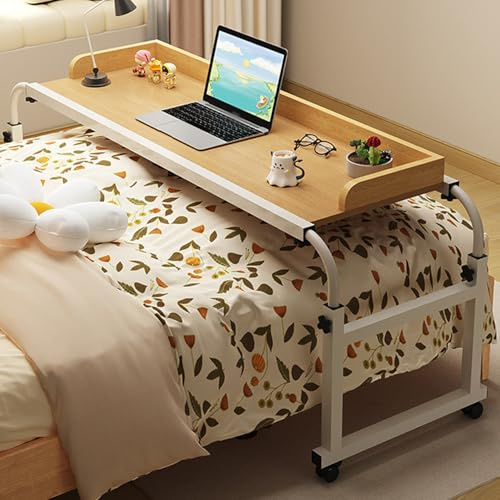 GWWBD überbetttisch Mit Rollen，überbetttisch Auf Rollen Höhenverstellbar Bett Beistelltisch Schublade Rolltisch Holz Betttisch Schrank(Color:Holz+)