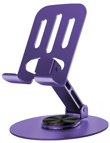 Lusosh Universal Metal Cell Phone Stand, Multi-Angel Adjustable 360° Rotation Non-Slip Metal Phone Stand Compatible with iPhone 17 16 Pro Max and All Smartphones (Purple)