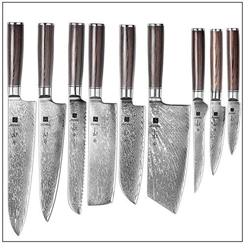 1-9pc Cuchillo de cocina Set Professional Damasco Steel Chef Pan Paring Santoku Sharp Nakiri Cuchillo de cocina Cuchillo de cocina(F210 9piece set)