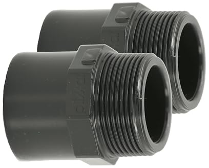 HAF 2X PVC Fittings Übergangsnippel mit 50/63mm x 2 | Klebemuffe/Klebestutzen x Außengewinde | Übergangsmuffe aus grauem PVC | PN16 für Rohr, Poolverrohrung, Druckleitung, Rohrleitung & Teich