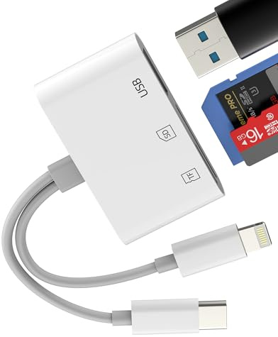 Lector Tarjetas USB C Lightning a SD(3en2)Adaptador USB OTG 3.0 Cable para iPad Micro SD TF Card Reader para iPhone 16 15 14 para Apple Tipo C Digital Cámara Memoria Fotos Adapter Android Thunderbolt