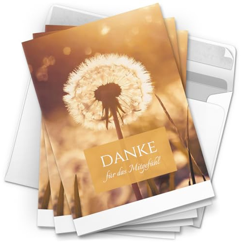 Danksagungskarten Trauer – 10 Klappkarten mit Umschlägen – Motiv: Pusteblume– Trauerkarten Danksagung mit Text – Dankeskarten Trauer nach Beerdigung