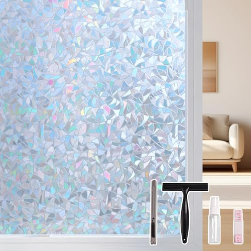 Conkov Film Fenetre Effet Miroir, Argent en Forme de Croissant, 44,5x400cm | Anti Regard sans Colle Anti UV Chaleur Protection de la Vie Privée Protéger du Soleil pour Salon Cuisine Bureau, avec Outils