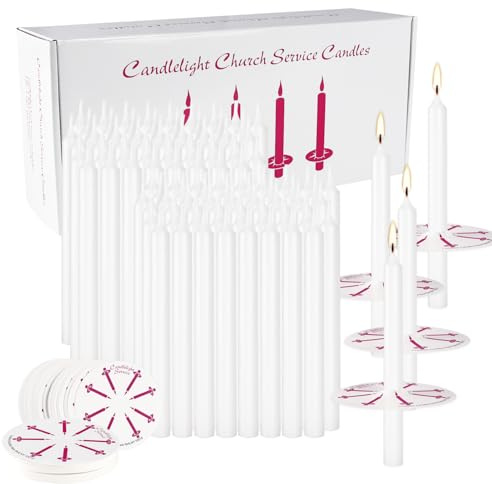 200Pack 4inch White Church Service Taper Candles with 3 Inch Paper Drip Catchers，Smokeless and Unscented | Ideal for Prayers, Vigil,Memorial Services, Religion,Shabbat, Prayer Candles