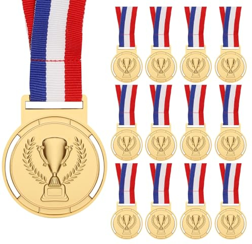 WD&CD Medaille für Kinder, 12 Stück Metall Medaillen für Schule Kinder Sieger Medallien Super Medallie Podium mit Halsbändern