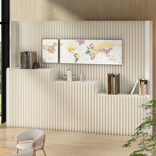 Foldable Paper Room Divider with Tiered Display Shelves,Portable Creative Paper Partition Wall Multi-Functional Organizer for Home,Office Public Areas, Jewelry,Handbags Artwork (Three layers,H2m*L3m）