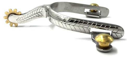 Equine Smile ES1004 Western Edelstahl Sporen mit Sonnenrad Kupfer Rowel Flechtmuster Cowboy Reitsporen Pferdesporen rostfrei Pferde Boot Roper Spurs