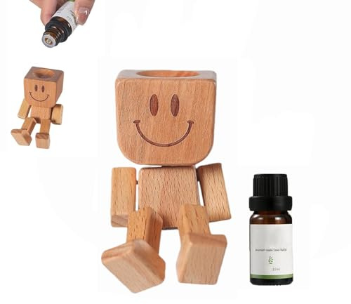 Schüttelmann Wackelfigur Auto, Wackelmännchen Auto mit 10ML Ätherische Öle, Schüttelmann aus Naturholz, Lustig Wackelmann mit Schüttelnden Beine für Armaturenbrett Dekoration (Weißer Tee)