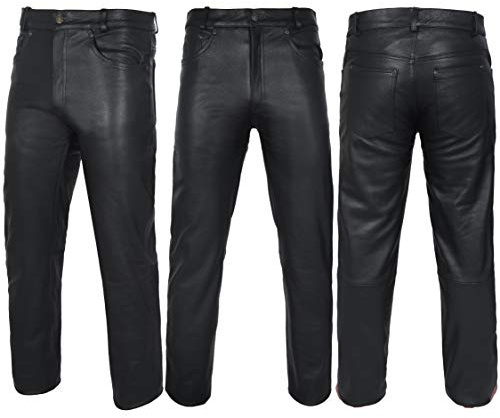PGS Men's Cow Skin Full Grain Motorcycle Heavy Duty Leather Motorbike Pants Racing Riding Biker Black Pant (US, Waist, 38, Regular, Black)