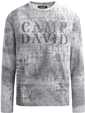 Camp David Herren Longsleeve mit All Over Print Storm Grey, L
