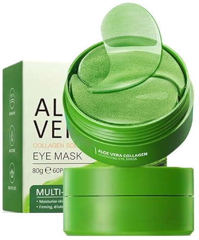 Maschera Occhi Aloe Vera - Patch Occhi al Collagene per Riduzione Rughe - Rimuove Borse e Puffiness per Sguardo Fresco e Riposato - 60 pezzi